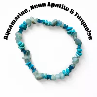 Aquamarine,Neon Apatite and Turquoise Tumble Chipped Stretchy Bracelet