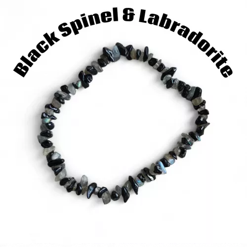 Black Spinel and Labradorite Chipped Bracelet