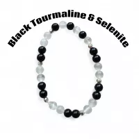 Black Tourmaline and Selenite Beaded Stretchy Bracelet