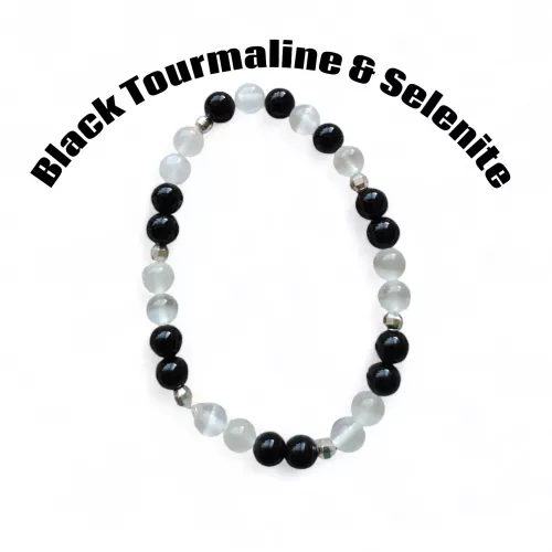 Black Tourmaline and Selenite Beaded Stretchy Bracelet
