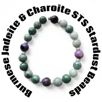 Burmese Jadeite, Charoite with stardust 925 spacer beads Stretchy Bracelet