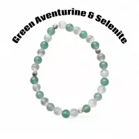 Green Aventurine & Selenite Beaded Bracelet W/Sterling Silver Spacers