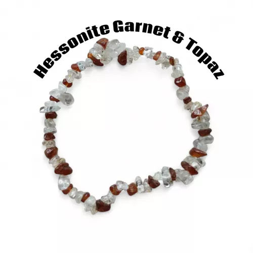 Hessonite Garnet & White Topaz Tumble Chip Bracelet