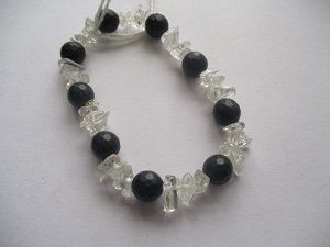 Black Agate And Rock Crystal Stretchy Bracelet